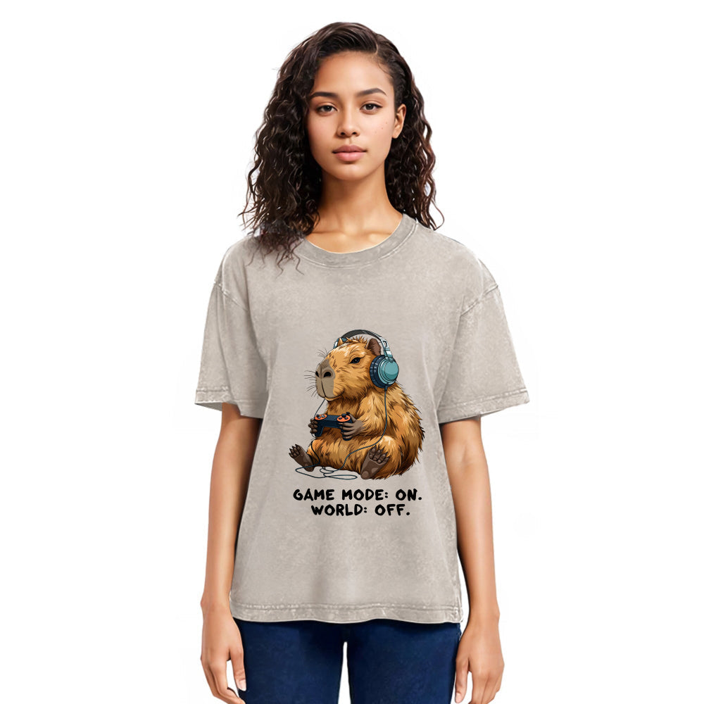 Tokyosol Capybara Life:Paused.Game:ON. Washed T-Shirt