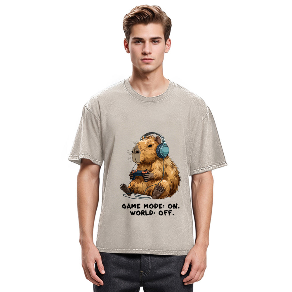 Tokyosol Capybara Life:Paused.Game:ON. Washed T-Shirt