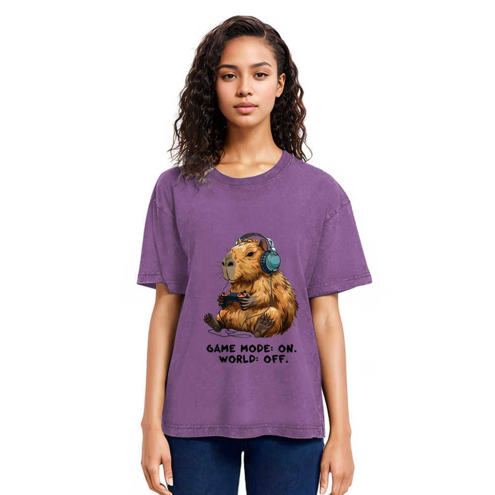 Tokyosol Capybara Life:Paused.Game:ON. Washed T-Shirt