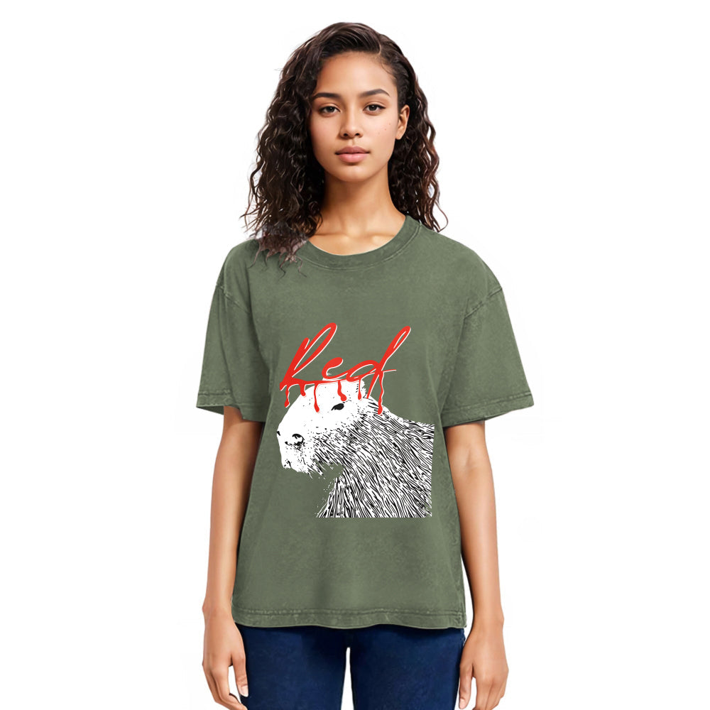 Tokyosol Whole Lotta Red Hip-Hop Capybara Washed T-Shirt
