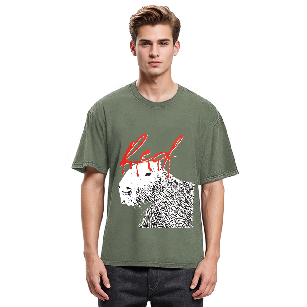 Tokyosol Whole Lotta Red Hip-Hop Capybara Washed T-Shirt