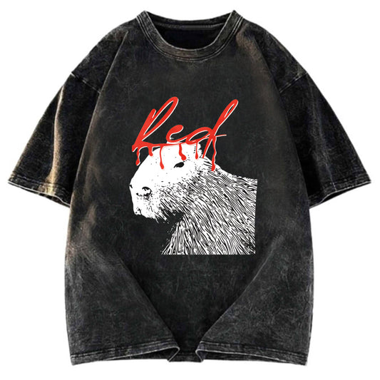 Tokyosol Whole Lotta Red Hip-Hop Capybara Washed T-Shirt