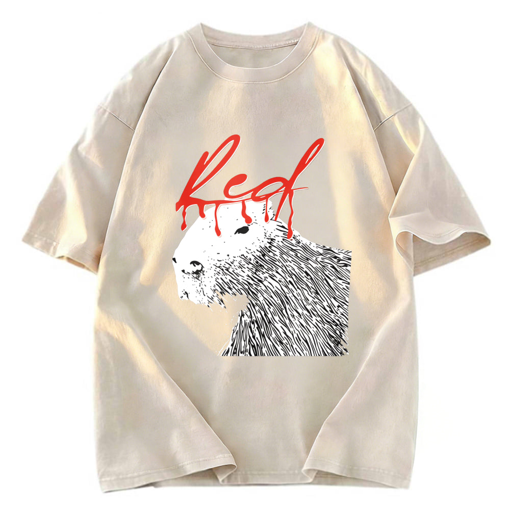 Tokyosol Whole Lotta Red Hip-Hop Capybara Washed T-Shirt