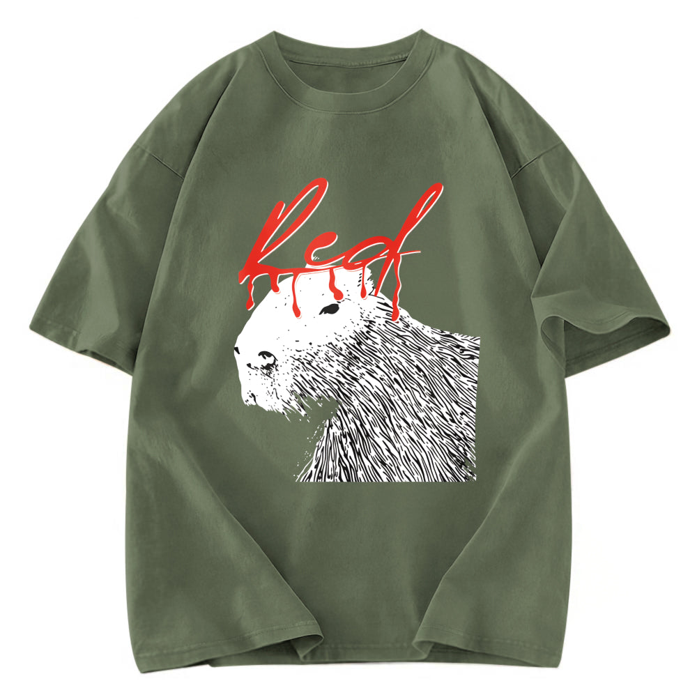Tokyosol Whole Lotta Red Hip-Hop Capybara Washed T-Shirt
