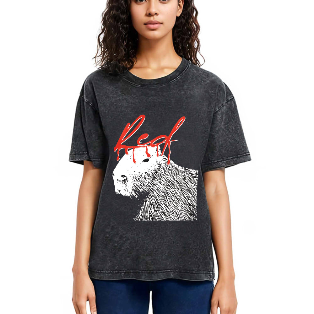 Tokyosol Whole Lotta Red Hip-Hop Capybara Washed T-Shirt