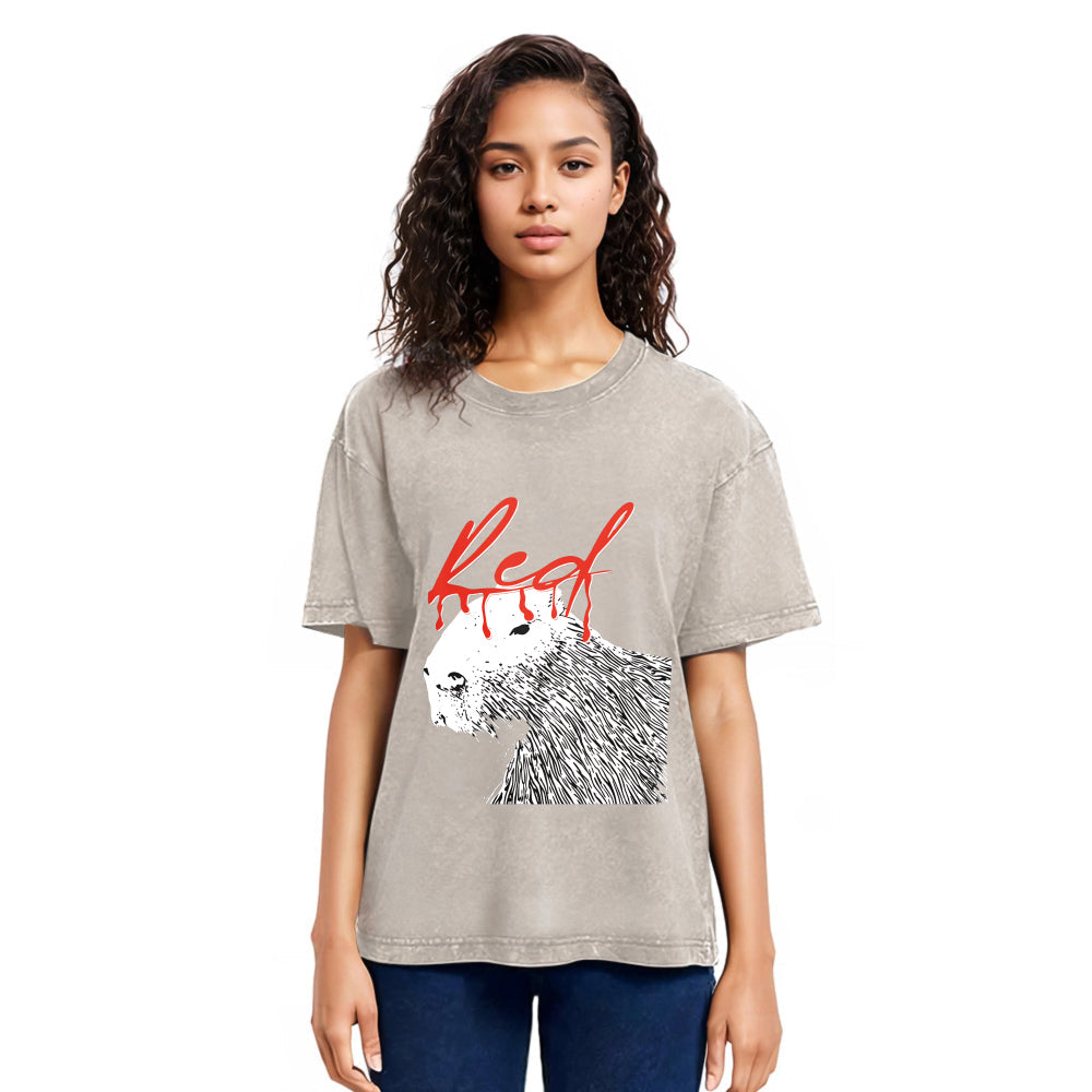 Tokyosol Whole Lotta Red Hip-Hop Capybara Washed T-Shirt