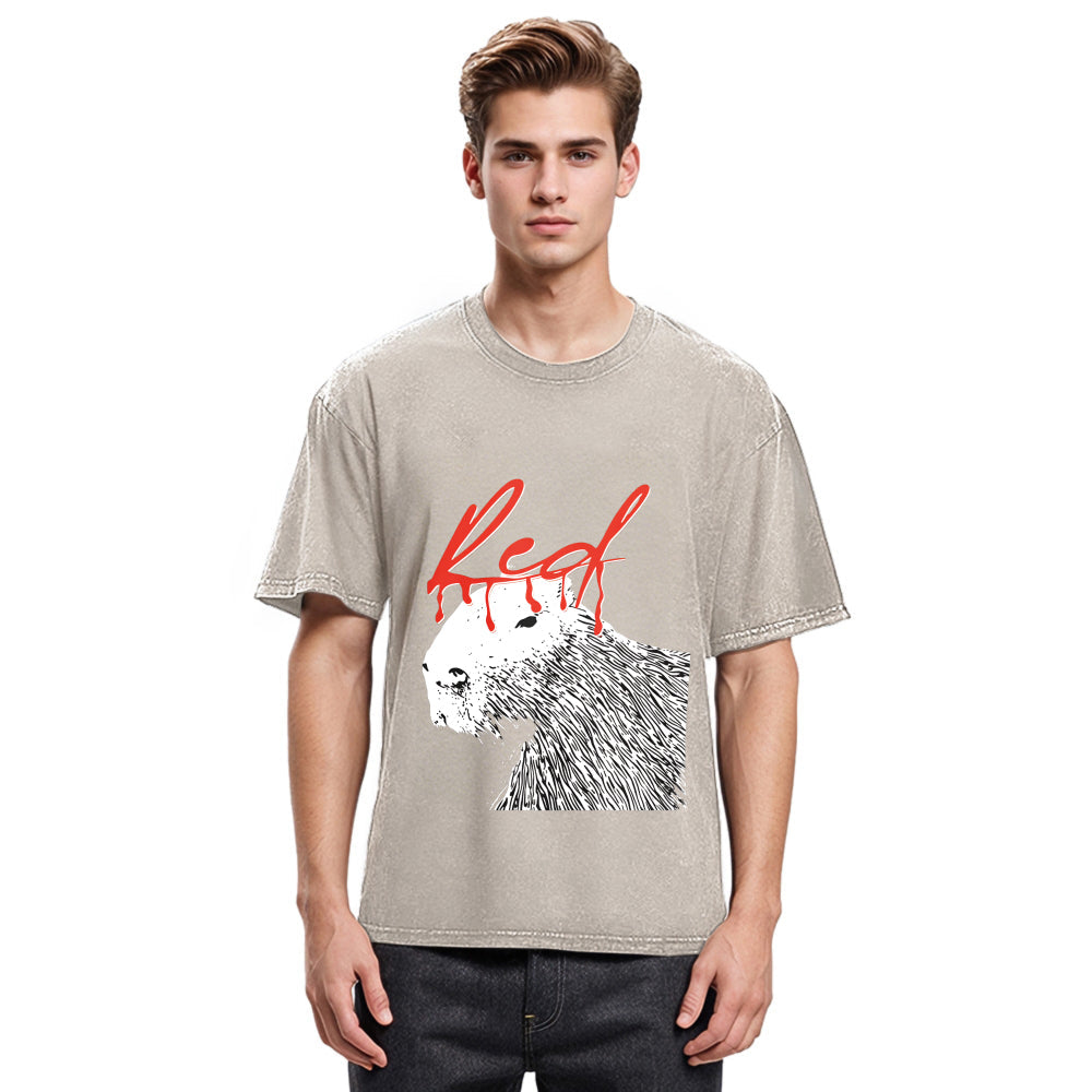 Tokyosol Whole Lotta Red Hip-Hop Capybara Washed T-Shirt