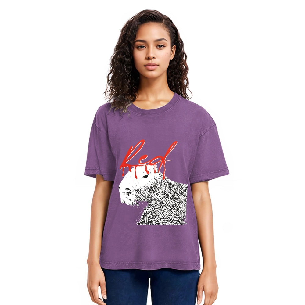 Tokyosol Whole Lotta Red Hip-Hop Capybara Washed T-Shirt