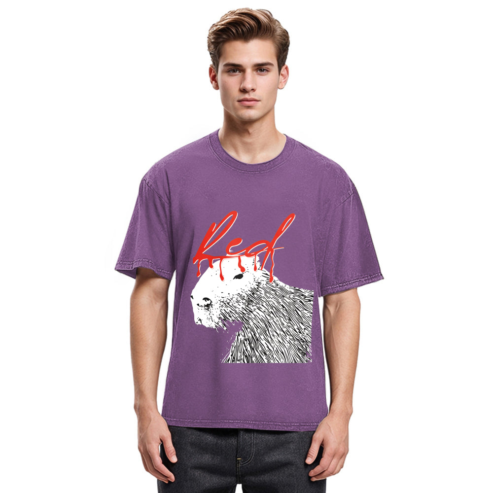 Tokyosol Whole Lotta Red Hip-Hop Capybara Washed T-Shirt