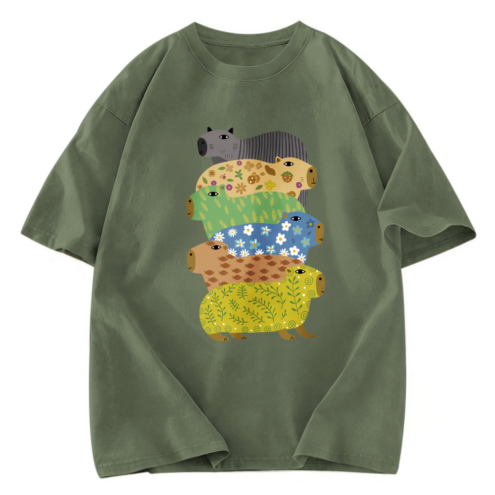 Tokyosol Colorful Capybaras Washed T-Shirt