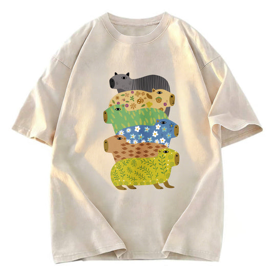 Tokyosol Colorful Capybaras Washed T-Shirt