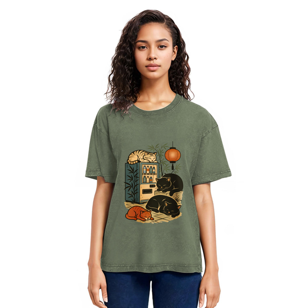 Tokyosol Japanese Vending Machine Cat Washed T-Shirt