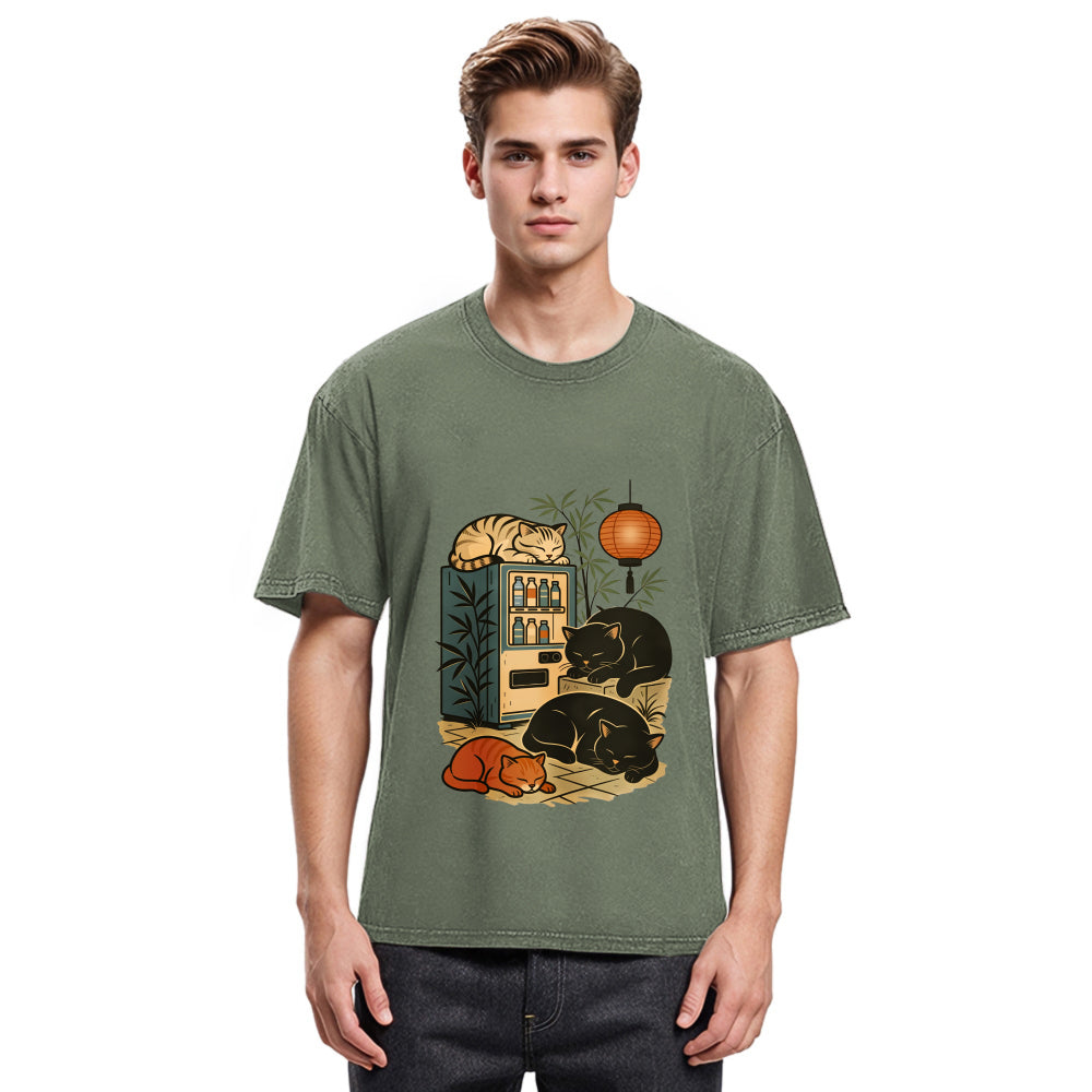 Tokyosol Japanese Vending Machine Cat Washed T-Shirt