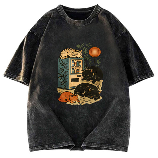 Tokyosol Japanese Vending Machine Cat Washed T-Shirt