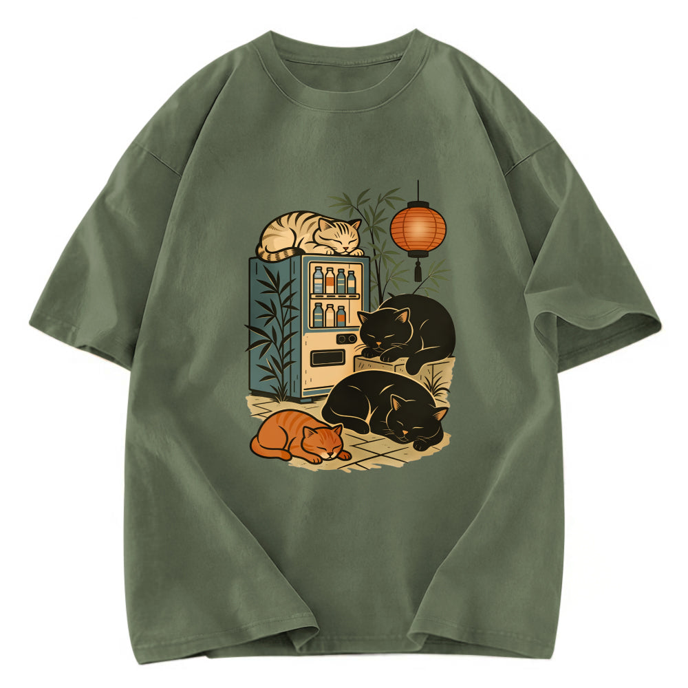 Tokyosol Japanese Vending Machine Cat Washed T-Shirt