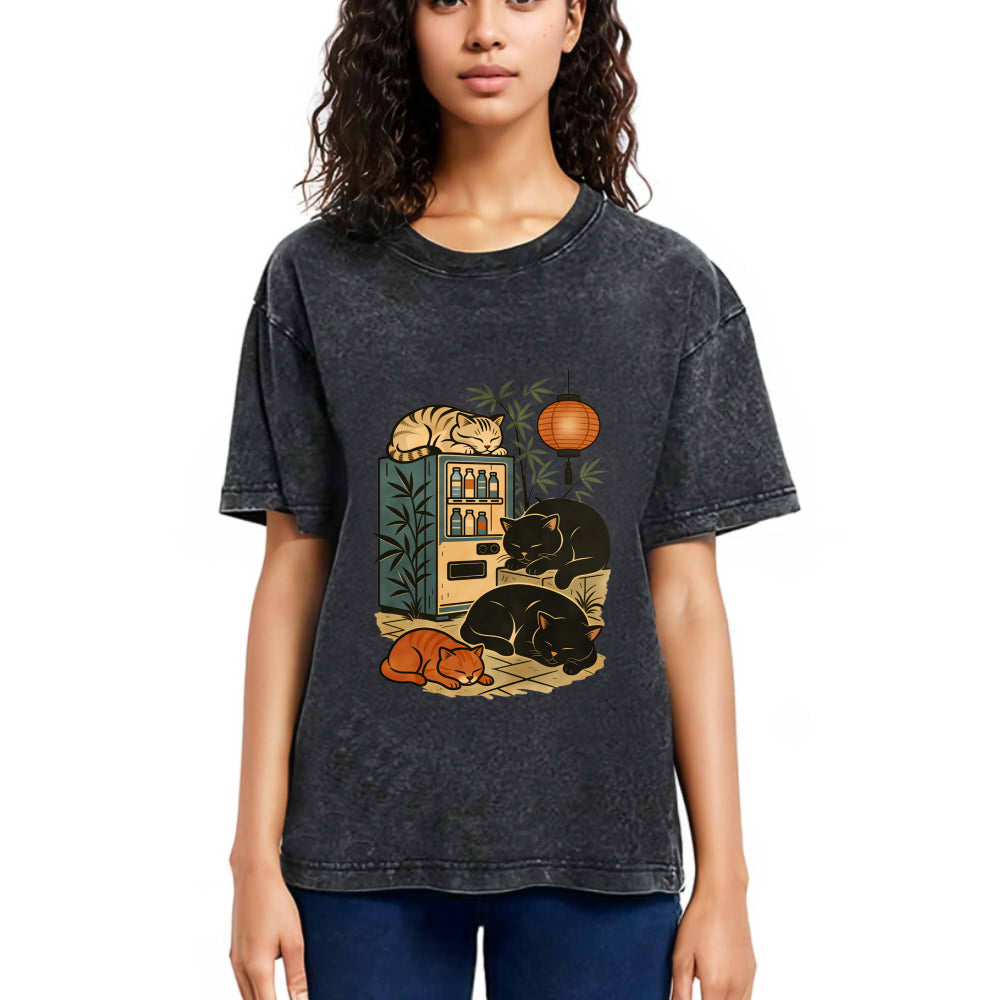 Tokyosol Japanese Vending Machine Cat Washed T-Shirt