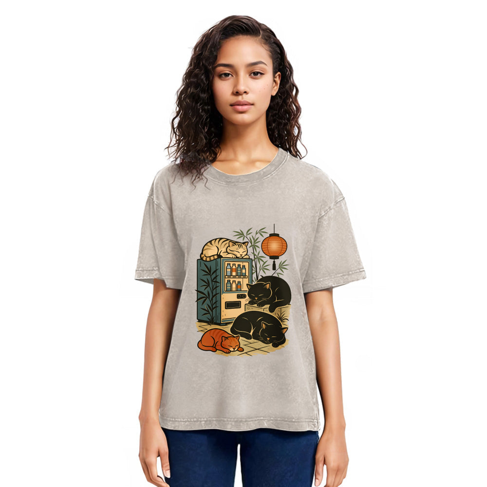 Tokyosol Japanese Vending Machine Cat Washed T-Shirt