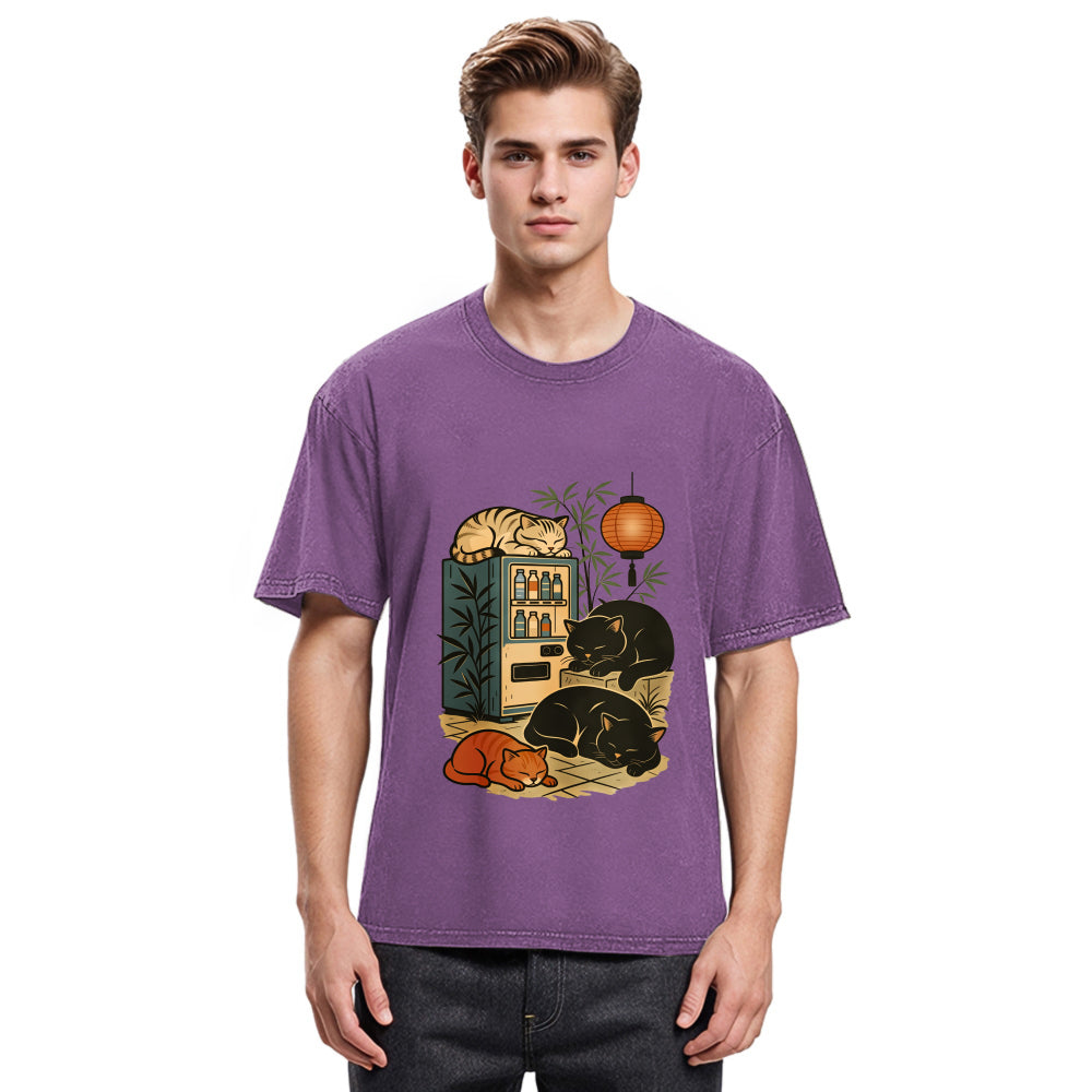 Tokyosol Japanese Vending Machine Cat Washed T-Shirt