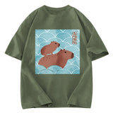 Tokyosol Kawaii Capybara Ukiyo-e Washed T-Shirt