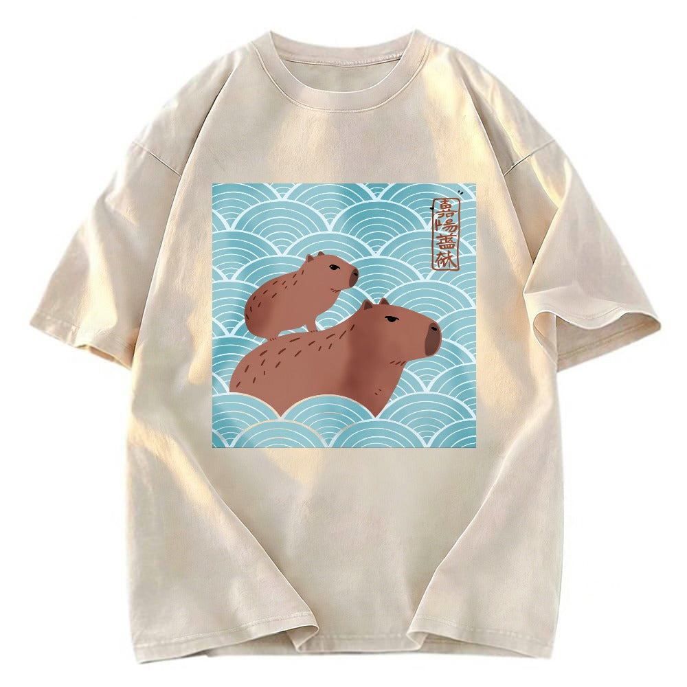 Tokyosol Kawaii Capybara Ukiyo-e Washed T-Shirt
