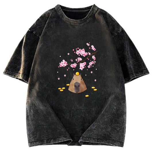 Tokyosol Sakura Cherry Blossom Japanese Washed T-Shirt