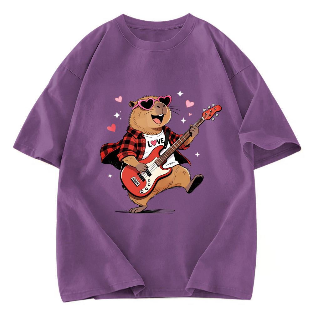 Tokyosol Cute Bear Guitar Valentine Washed T-Shirt