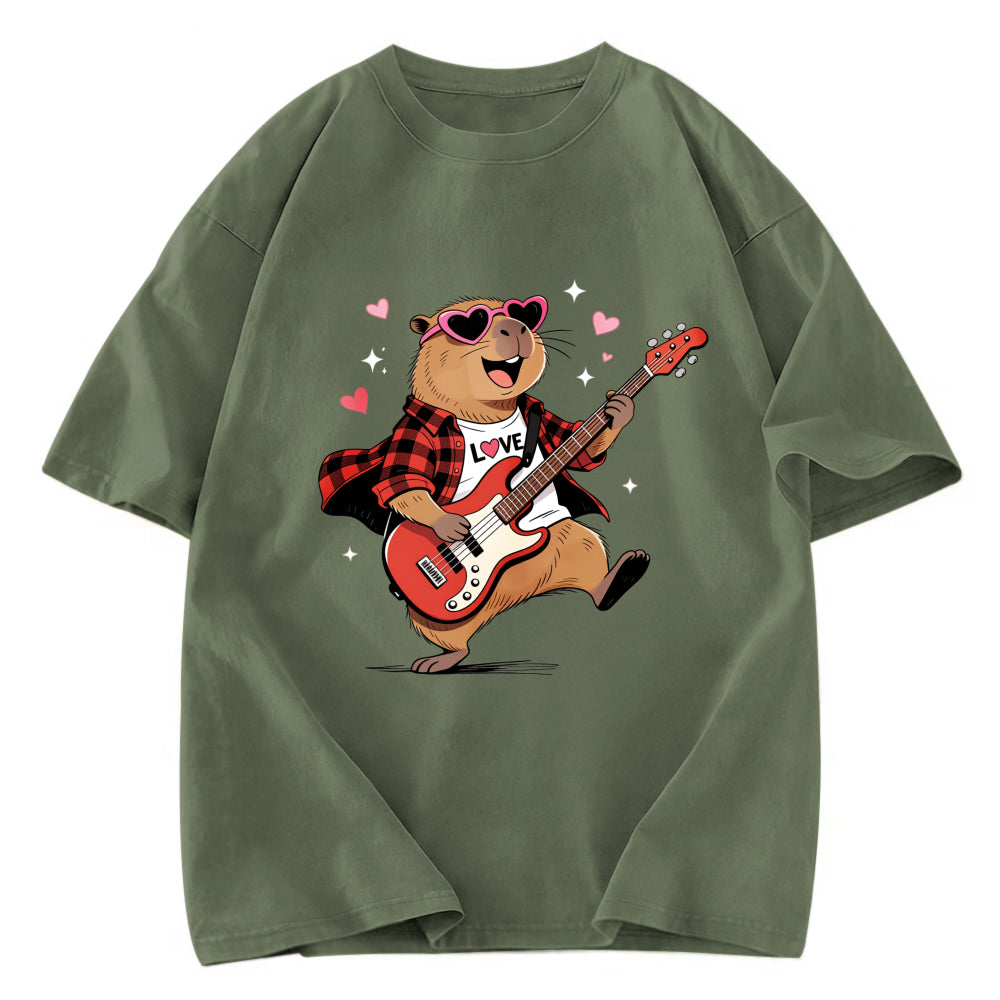 Tokyosol Cute Bear Guitar Valentine Washed T-Shirt