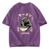 Tokyosol Retro Capybara Eating Ramen Japanese Washed T-Shirt