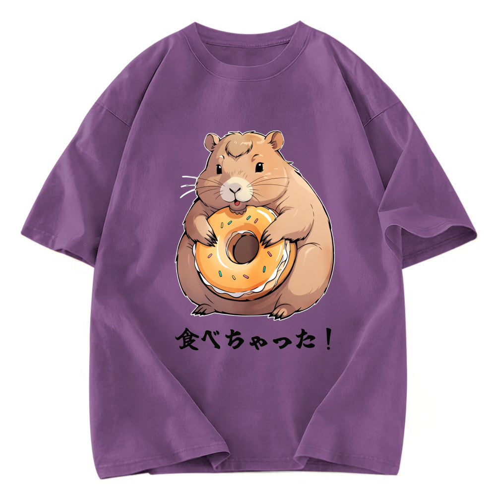 Tokyosol Cute Capybara Is Eating A Donut Washed T-Shirt