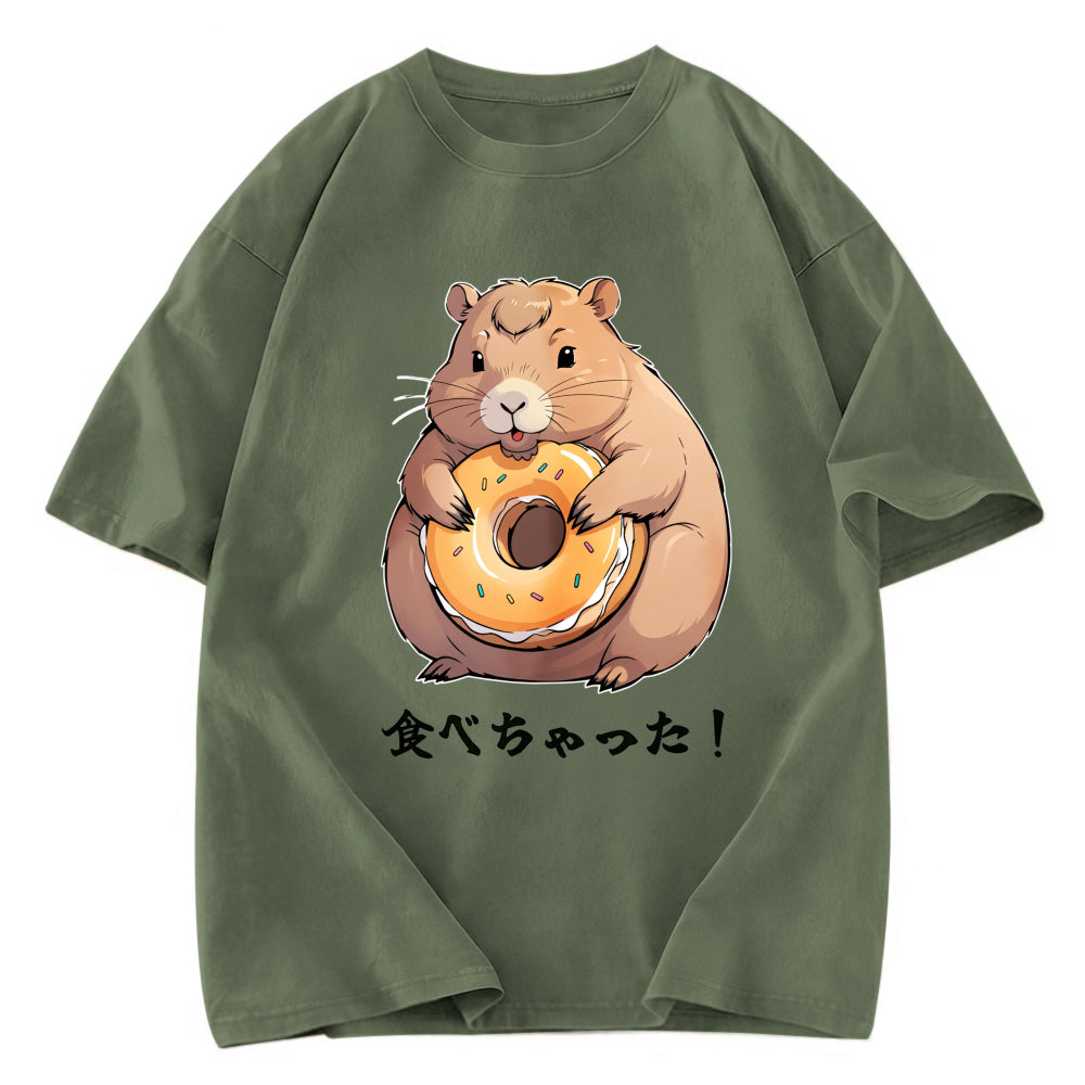 Tokyosol Cute Capybara Is Eating A Donut Washed T-Shirt