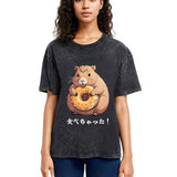 Tokyosol Cute Capybara Is Eating A Donut Washed T-Shirt
