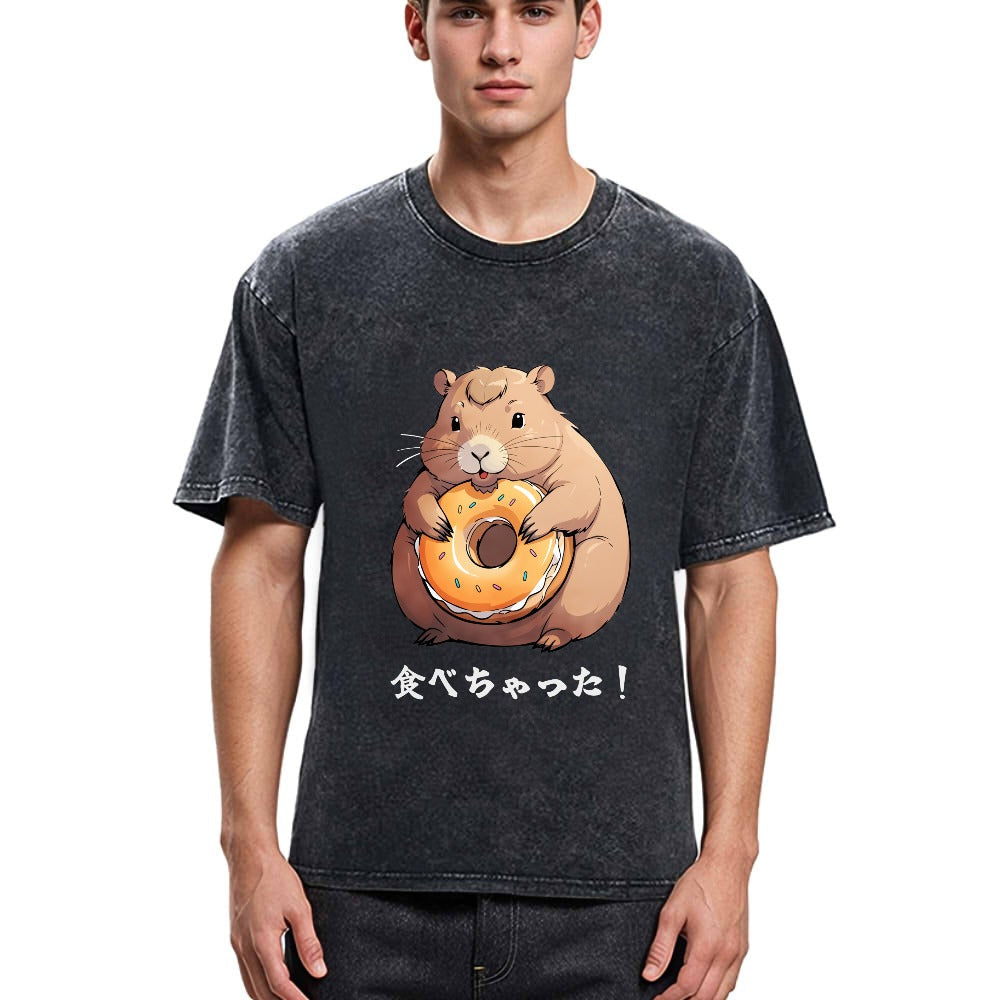 Tokyosol Cute Capybara Is Eating A Donut Washed T-Shirt