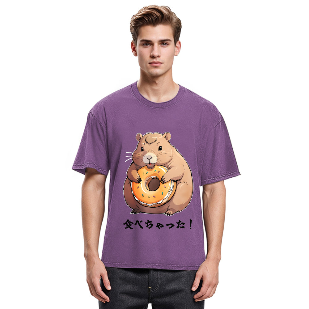Tokyosol Cute Capybara Is Eating A Donut Washed T-Shirt