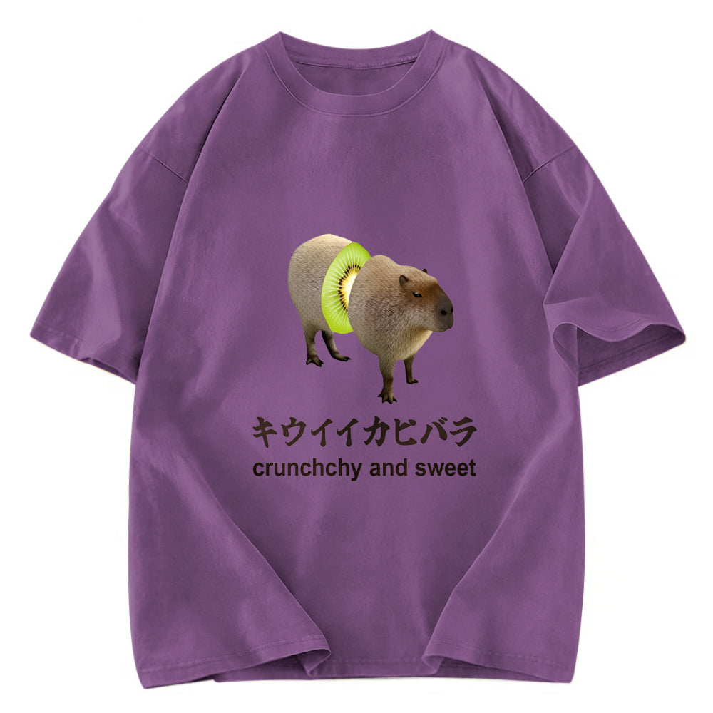 Tokyosol Kiwi Capybara Funny Meme Washed T-Shirt