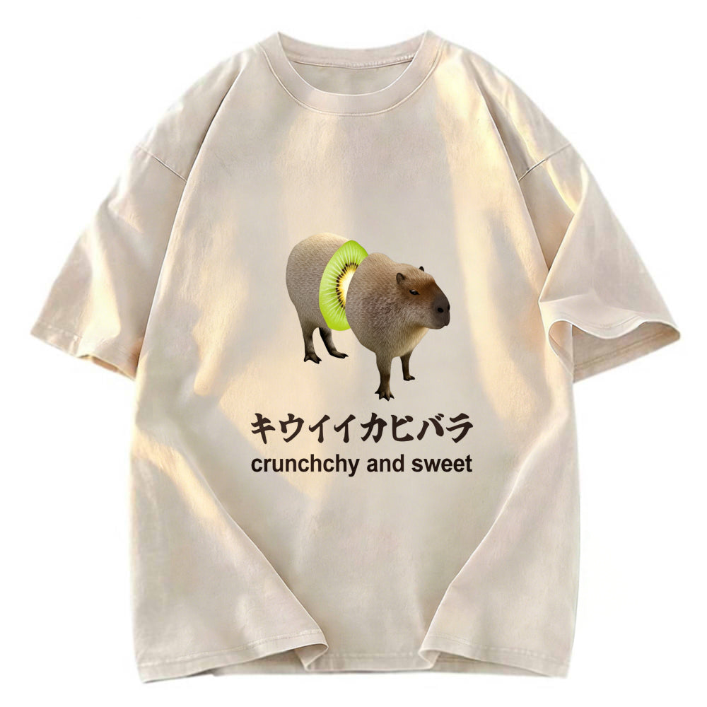 Tokyosol Kiwi Capybara Funny Meme Washed T-Shirt