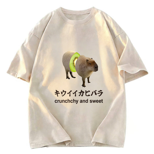 Tokyosol Kiwi Capybara Funny Meme Washed T-Shirt