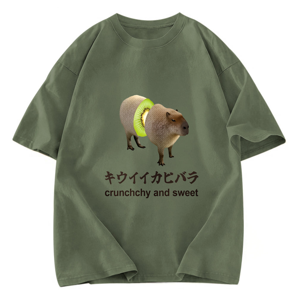 Tokyosol Kiwi Capybara Funny Meme Washed T-Shirt