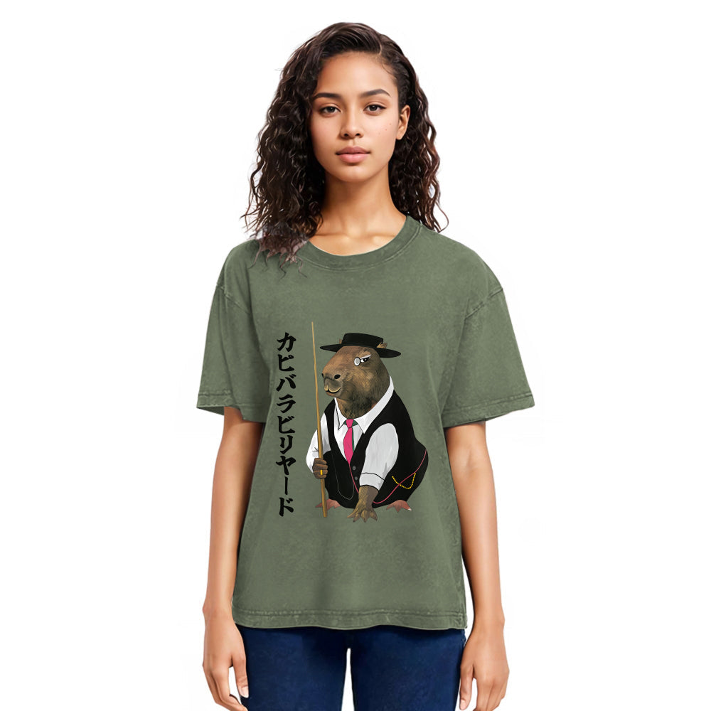 Tokyosol Capybara Billiards Player Washed T-Shirt