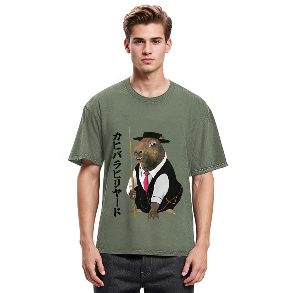 Tokyosol Capybara Billiards Player Washed T-Shirt