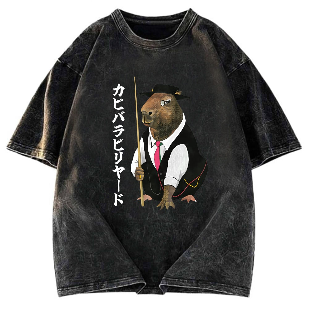 Tokyosol Capybara Billiards Player Washed T-Shirt