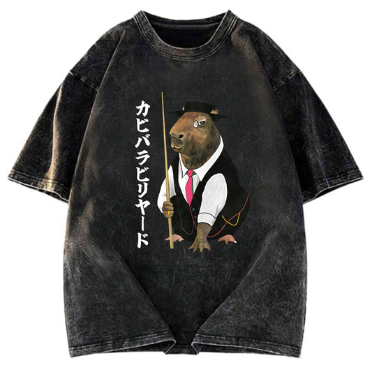 Tokyosol Capybara Billiards Player Washed T-Shirt