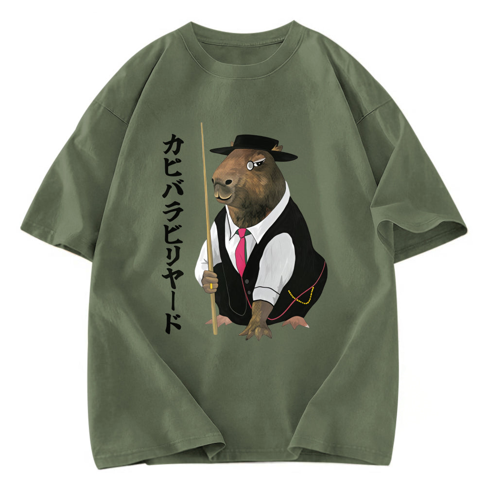 Tokyosol Capybara Billiards Player Washed T-Shirt