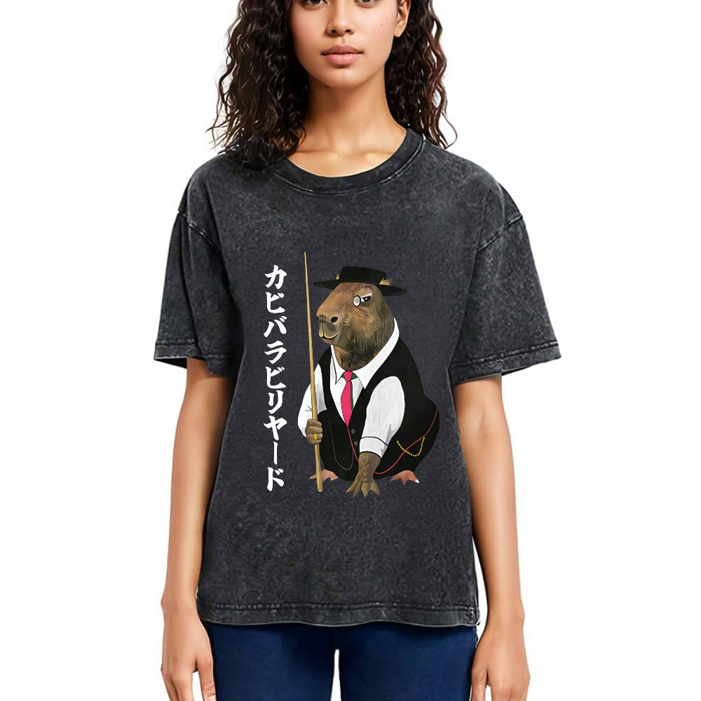 Tokyosol Capybara Billiards Player Washed T-Shirt