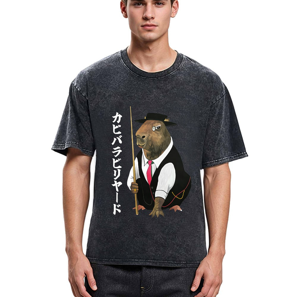 Tokyosol Capybara Billiards Player Washed T-Shirt