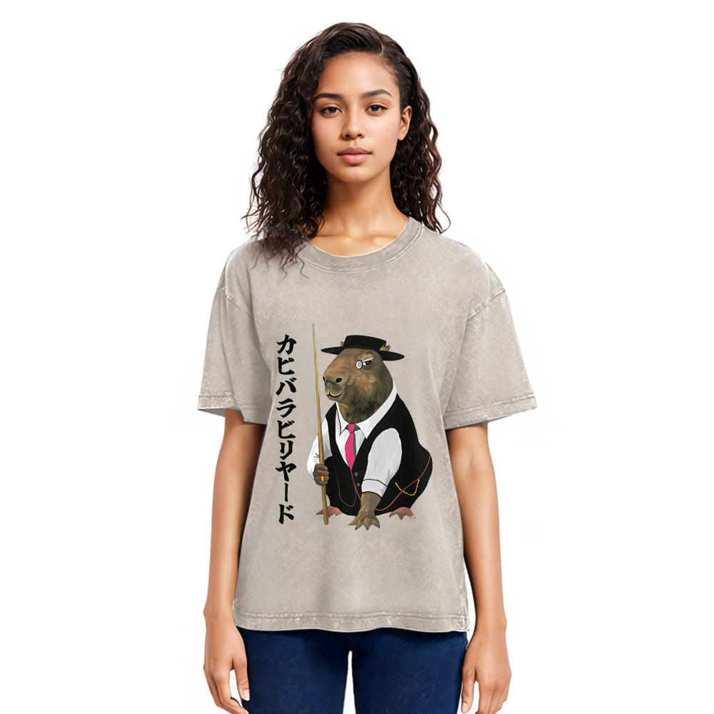 Tokyosol Capybara Billiards Player Washed T-Shirt