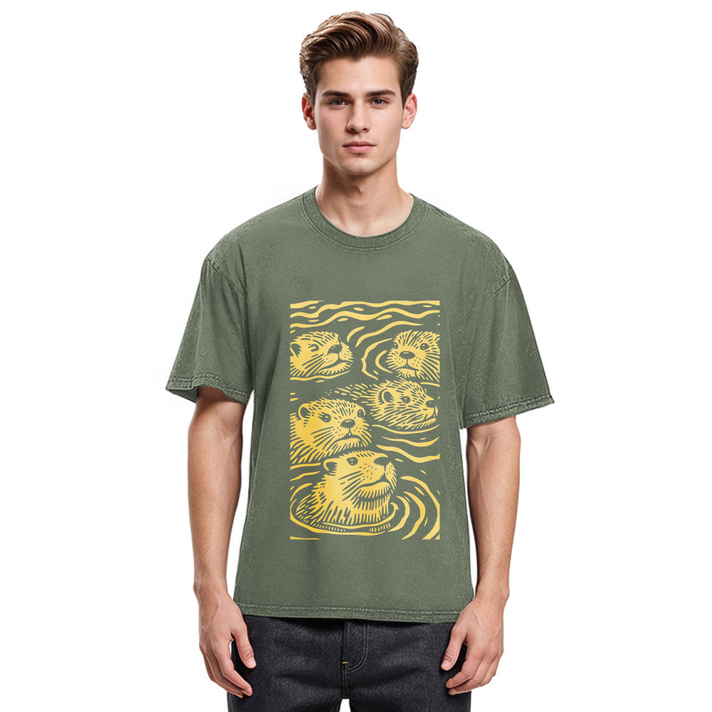 Tokyosol Woodcut Otter Washed T-Shirt