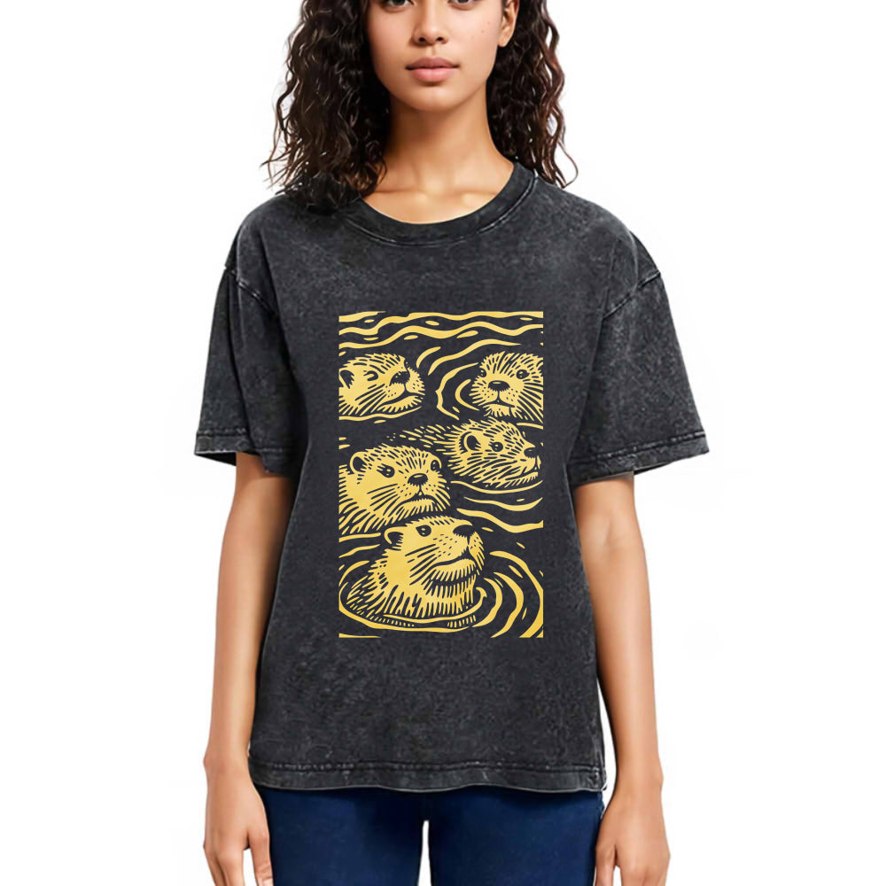 Tokyosol Woodcut Otter Washed T-Shirt