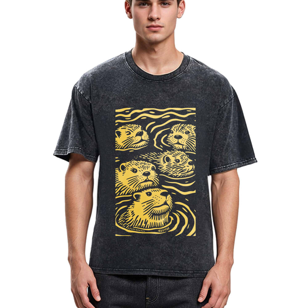 Tokyosol Woodcut Otter Washed T-Shirt