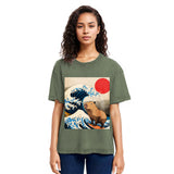 Tokyosol Funny Capybara Surfing Washed T-Shirt