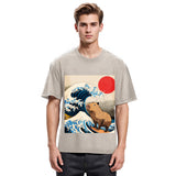 Tokyosol Funny Capybara Surfing Washed T-Shirt